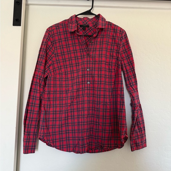 J.Crew Checkered Gingham Women’s Henley 1/2 Button Collared Long Sleeve Preppy - Picture 1 of 4